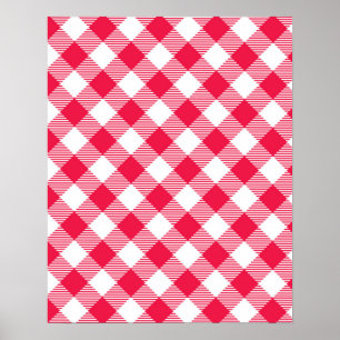 Klassisches rot-weißes Gingham-Muster Rustikal Poster
