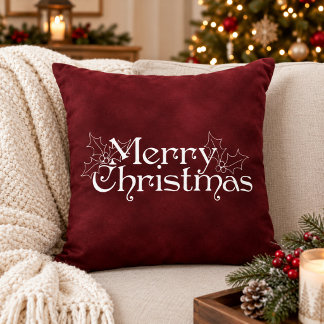 Klassisches Roter Samt Vintage Frohe Weihnachten Kissen