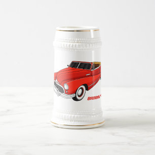 Klassisches rotes Automobil von 1948 Bierglas
