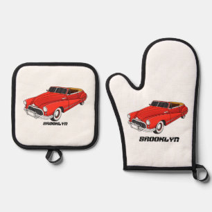 Klassisches rotes Automobil von 1948 Ofenhandschuh & Topflappen-Set
