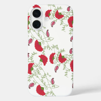 Klassisches rotes Blumen- und Paisleymuster iPhone 16 Hülle