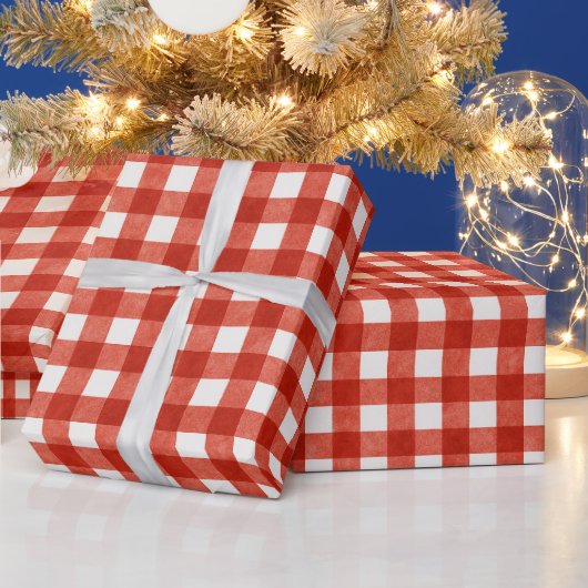 Klassisches rotes Gingham-Karo-Weihnachten Geschenkpapier (Feiertage)