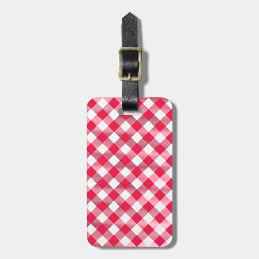 Klassisches rotes Gingham-Landmuster Gepäckanhänger (Vorderseite vertikal)