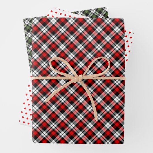 Klassisches Rotes Grün Schwarz-weiß Gingham Geschenkpapier Set (Beispiel)
