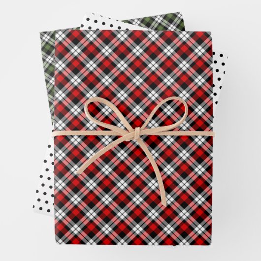 Klassisches Rotes Grün Schwarz-weiß Gingham Geschenkpapier Set (Beispiel)