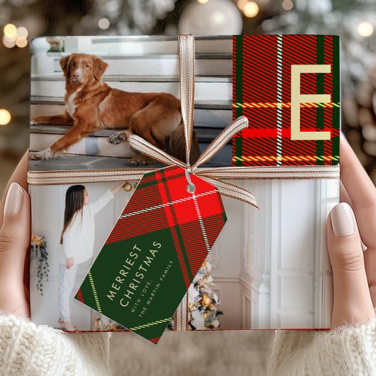 Klassisches Rotes Kariertes Personalisiertes Weihn Geschenkanhänger