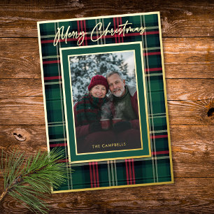 Klassisches rotes Karo Frohe Weihnachten Schriftzu Folien Feiertagskarte