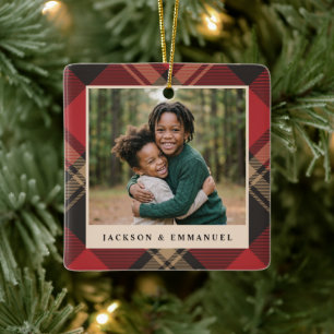 Klassisches rotes Karo traditionelles Weihnachtsfo Keramikornament