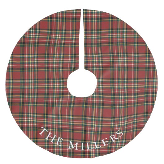 Klassisches rotes Karo Weihnachten Personalisierte Polyester Weihnachtsbaumdecke (Vorderseite)