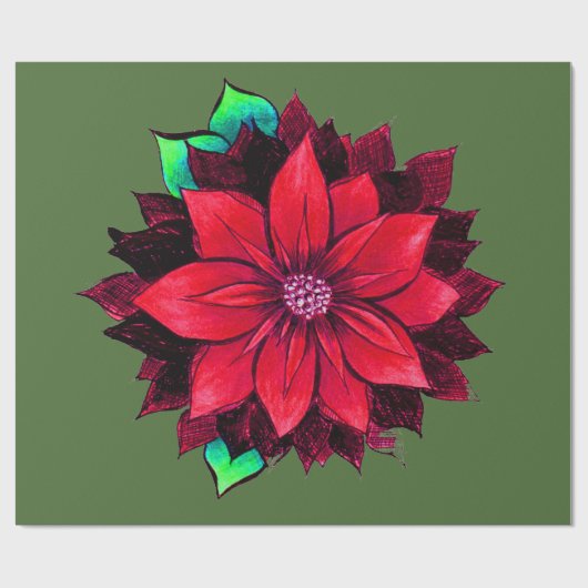 KLASSISCHES ROTES POINSETTIA Packpapier (Flach)