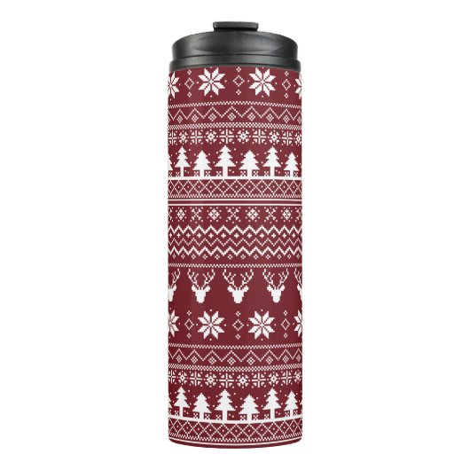 Klassisches rotes Rentier-Weihnachtspullover-Muste Thermosbecher (Vorderseite)