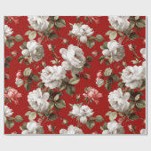 Klassisches rotes Rosen weißes Blumenmuster Geschenkpapier (Flach)