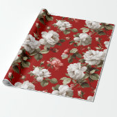 Klassisches rotes Rosen weißes Blumenmuster Geschenkpapier (Ungerollt)