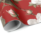 Klassisches rotes Rosen weißes Blumenmuster Geschenkpapier (Rolleneckpunkt)