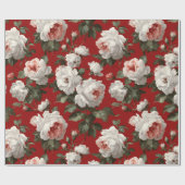 Klassisches rotes Rosen weißes Blumenmuster Geschenkpapier (Flach)