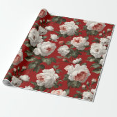 Klassisches rotes Rosen weißes Blumenmuster Geschenkpapier (Ungerollt)