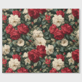 Klassisches rotes Rosen weißes Blumenmuster Geschenkpapier (Flach)