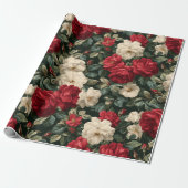 Klassisches rotes Rosen weißes Blumenmuster Geschenkpapier (Ungerollt)