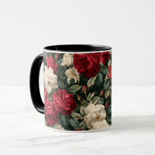 Klassisches rotes Rosen weißes Blumenmuster Tasse