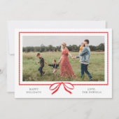 Klassisches rotes Schleifenfoto Feiertagskarte (Vorderseite)