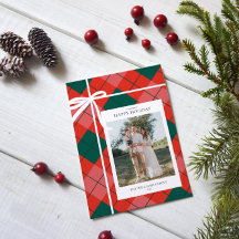 Klassisches rotes und grünes Karo Familienfoto