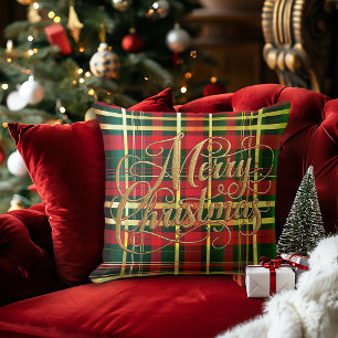 Klassisches rotes und grünes Tartan-Weihnachts-Wur Kissen