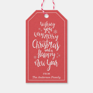 Klassisches rotes weißes frohe Weihnacht-guten Geschenkanhänger