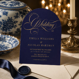 Klassisches Royal Blue Gold auf einer Hochzeit Einladung