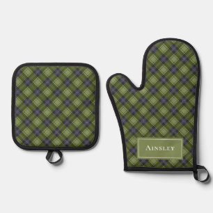 Klassisches rustikales grünes Karo-Tartan-Weihnach Ofenhandschuh & Topflappen-Set