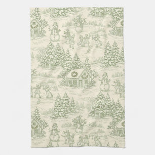 Klassisches Salbei-Winter-Land-Toile-Muster Geschirrtuch