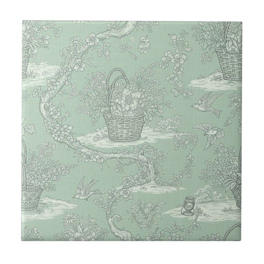 Klassisches Salbeigrün-Blumenmuster Fliese (Vorderseite)