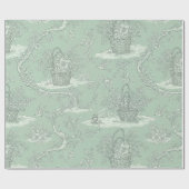 Klassisches Salbeigrün-Blumenmuster Geschenkpapier (Flach)