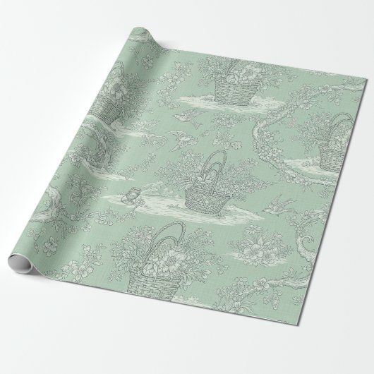Klassisches Salbeigrün-Blumenmuster Geschenkpapier (Ungerollt)
