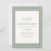 Klassisches Salbeigrün Gingham Karo Brautbrunch Einladung (Vorderseite)