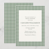 Klassisches Salbeigrün Gingham Karo Brautbrunch Einladung (Vorne/Hinten)