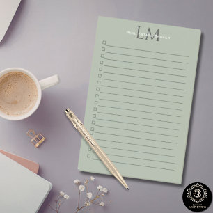 Klassisches Salbeigrün Monogramm Büro-Stil Post-it Klebezettel