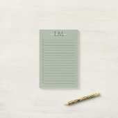Klassisches Salbeigrün Monogramm Büro-Stil Post-it Klebezettel (Auf Schreibtisch)