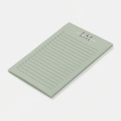 Klassisches Salbeigrün Monogramm Büro-Stil Post-it Klebezettel (angewinkelt)