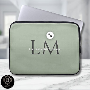 Klassisches Salbeigrün Monogramm Tech-Stil  Laptopschutzhülle