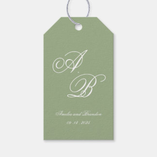 Klassisches Salbeigrün & Weiß Monogramm Schrift Ho Geschenkanhänger