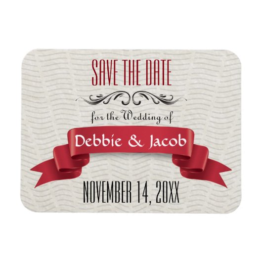 Klassisches, Save the Date rotes Banner Magnet (Horizontal)