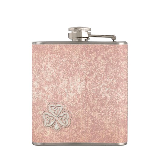 Klassisches, schicke Perlmutt mit Glück Kleeblatt Flachmann (Rückseite)