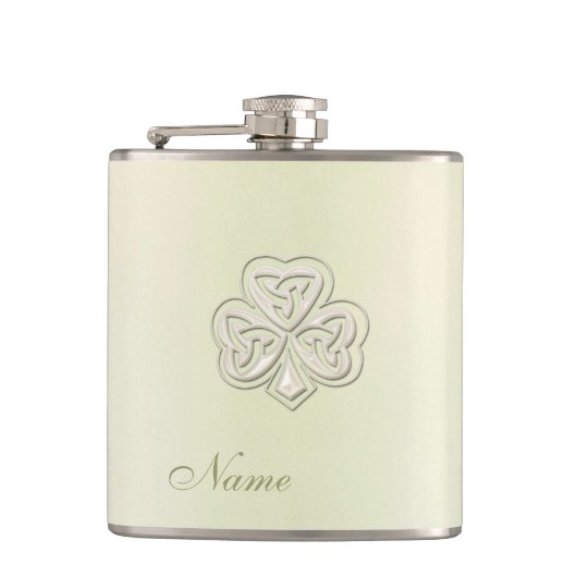 Klassisches, schicke Perlmutt mit Glück Kleeblatt Flachmann (Vorderseite)