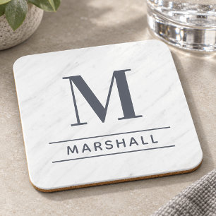Klassisches Schiefergrau Serifen-Monogramm Name Getränkeuntersetzer