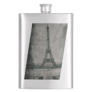 Klassisches, schiefes Eiffelturm-Design im Vintage Flachmann