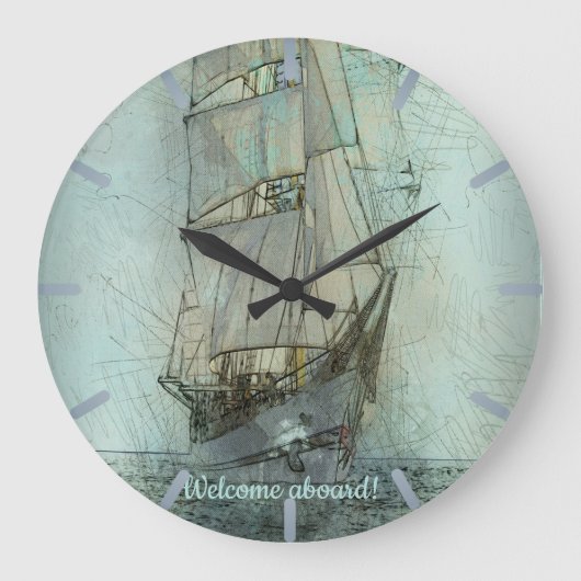 Klassisches Schiff (blau) Große Wanduhr (Vorderseite)