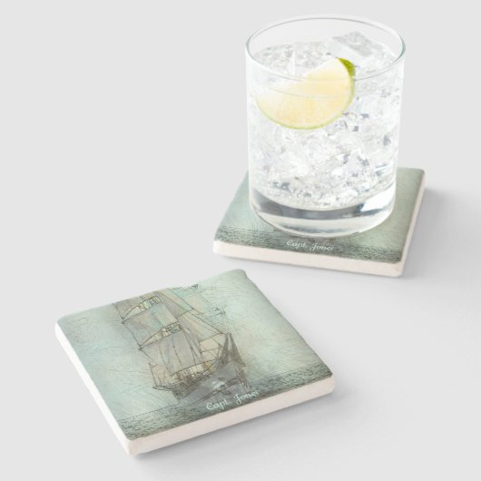 Klassisches Schiff (blau) Steinuntersetzer (Seitenansicht)