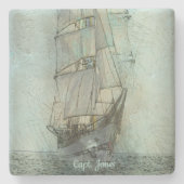 Klassisches Schiff (blau) Steinuntersetzer (Vorderseite)