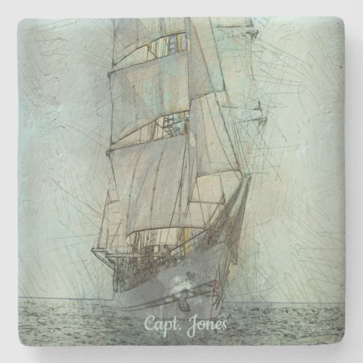 Klassisches Schiff (blau) Steinuntersetzer (Vorderseite)