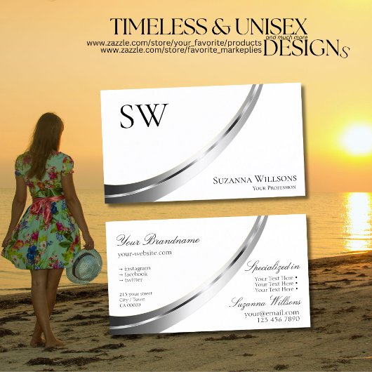 Klassisches Schlicht-weißes Silber-Dekor mit Monog Visitenkarte